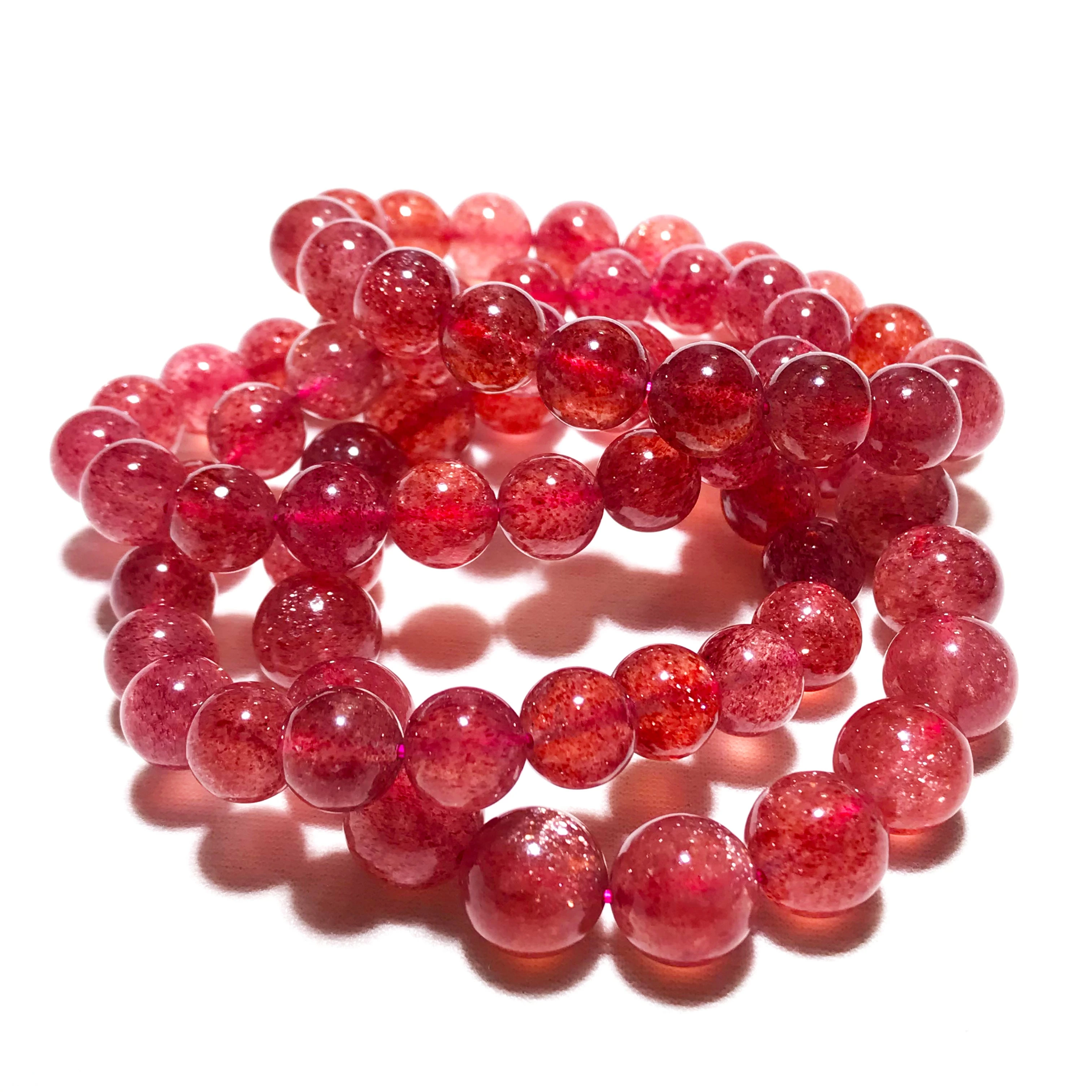 Braccialetto di quarzo fragola rosso naturale donna uomo perline rotonde trasparenti Crystal Star Light 8mm 9mm 10mm 11mm 12mm 13mm AAAAAA