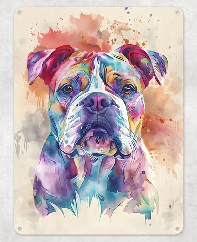 Pet Bulldog Watercolour Metal Poster Wall Tin Sign Man Cave Shed Home Plaque --Tin Sign