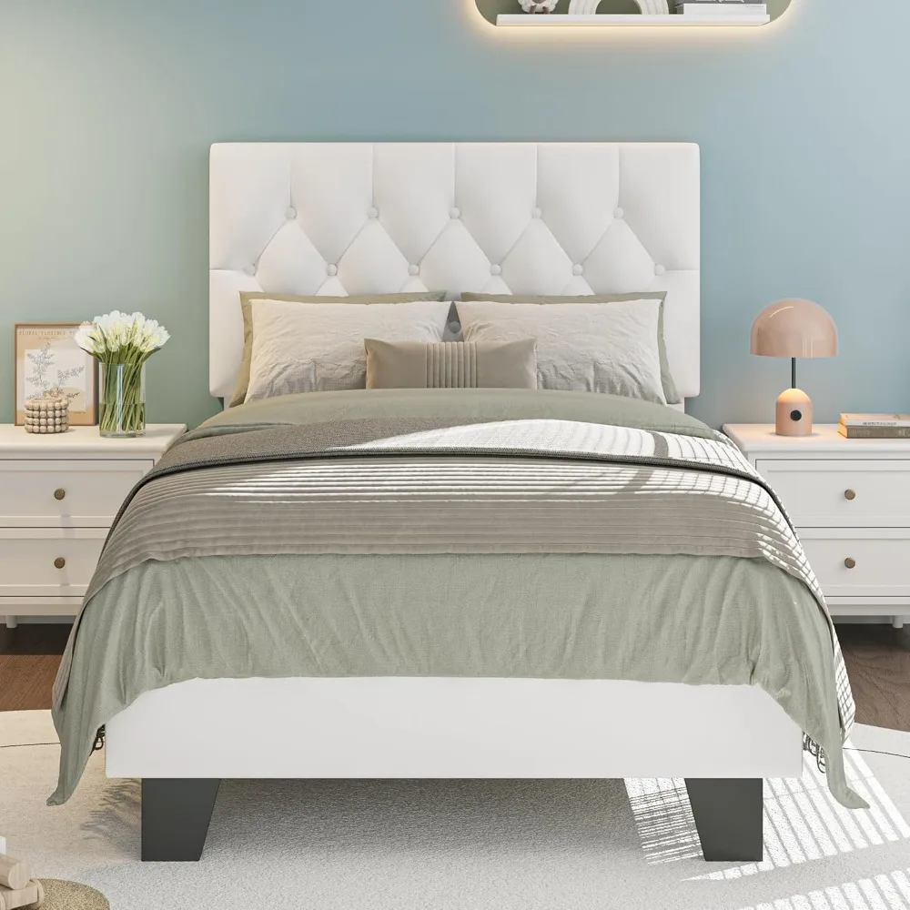 

Upholstered Twin Size Bed Frame with Button Tufted Headboard, Velvet Platform Bed with Thickened Support Legs, Padding E