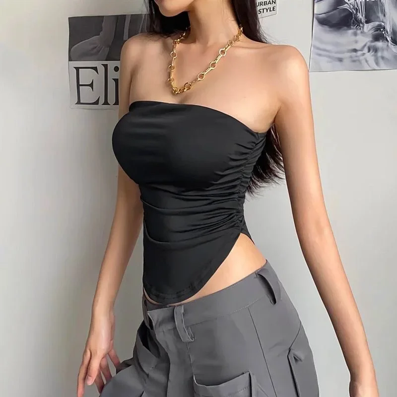 Sexy Cropped Strapless Bustier Women's Clothing European American Style Fashion Polymetric Fiber Tank Top Slimming Effect