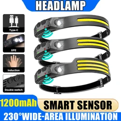 USB Rechargeable Head Torch Induction Headlamp COB LED Sensor Head Lamp Built-in Battery Flashlight 5 Lighting Modes Headlight