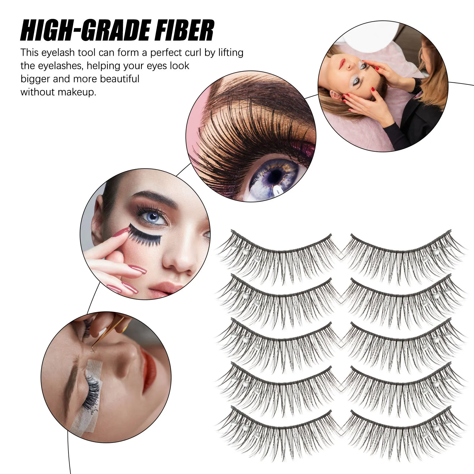 5 pares de cílios postiços de strass, extensões de cílios postiços de aparência natural, longos e grossos, para mulheres, festa diária