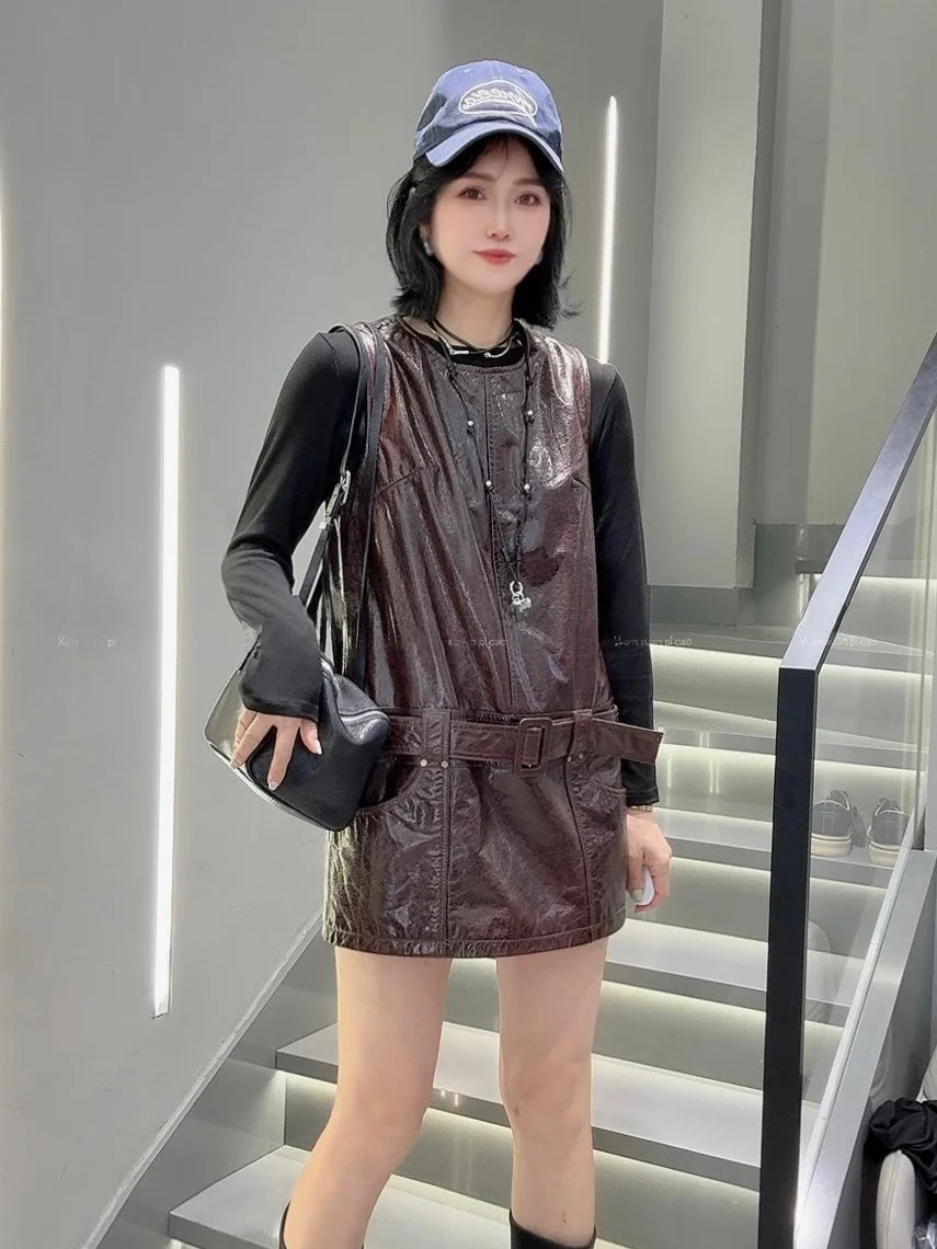 

Новая женская кожаная юбка 2025 года: облегающая, повседневная, из овчины, универсальная, модная, для женщин