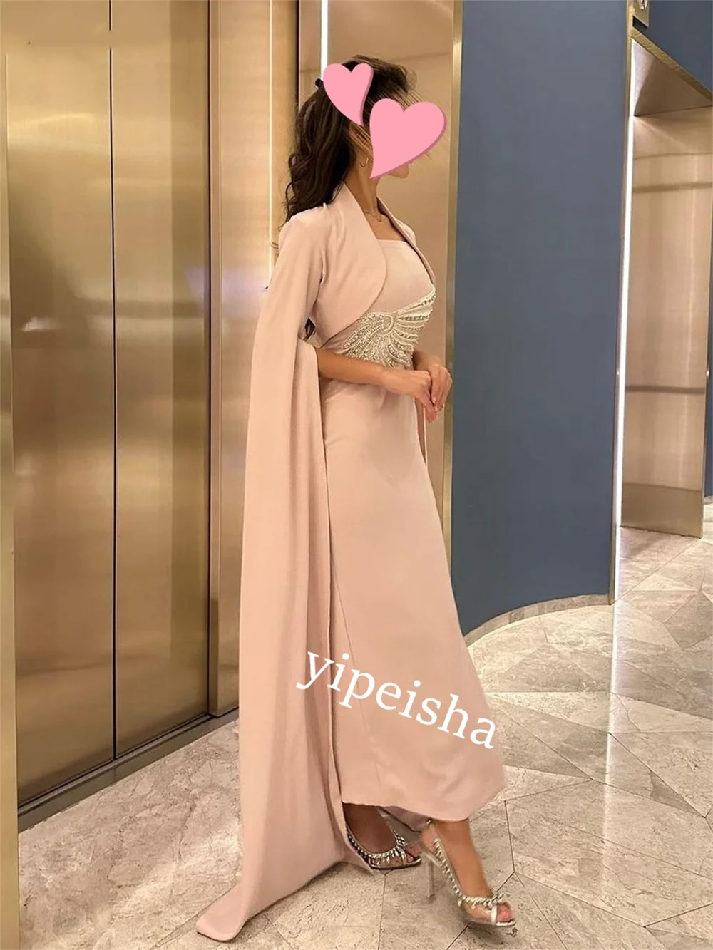 Maßgeschneidertes Abendkleid mit Jersey-Muster, Verlobungshülle, quadratischer Ausschnitt, maßgeschneidertes Anlasskleid, Midi-Kleider, Saudi-Arabien