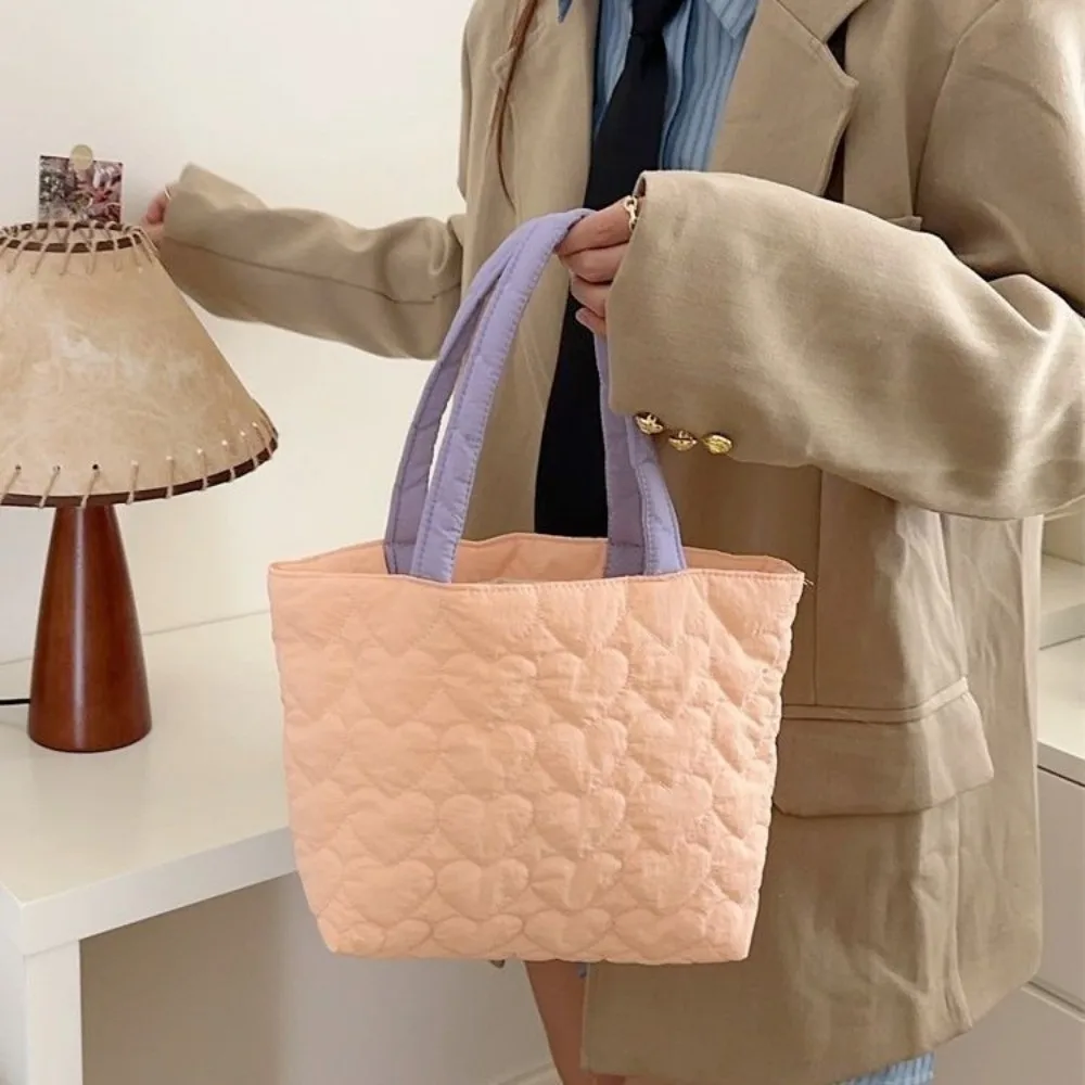 

Fashion Large Capacity Quilted Handbag Cotton Multifunctional Shoulder Bag Heart Shape Reusable Shopping Bag Women