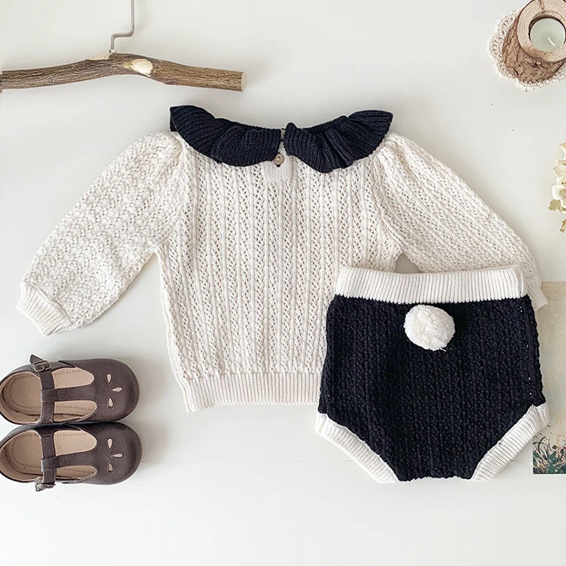 Autumn Spring Korean Style Newborn Baby Girls Clothing Set Long Sleeved Sweater+PP Shorts Toddler Baby Girl Clothes Suit