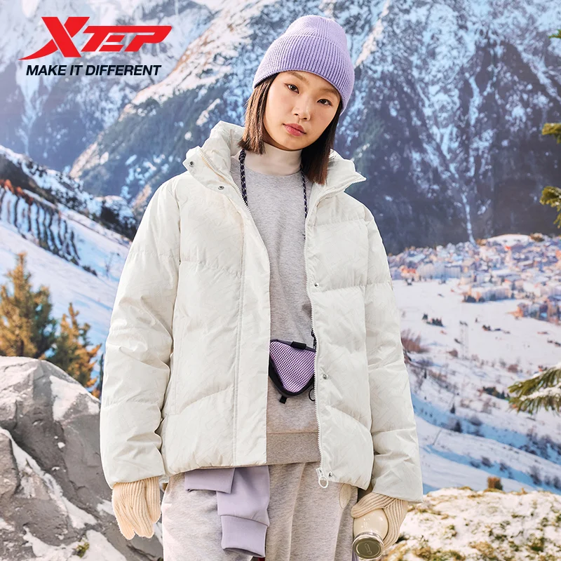 

Xtep Down Jacket For Women Comfortable Soft Stand Collar Strong Wrapping Hooded Sporty Female 's Windbreaker 976428190344