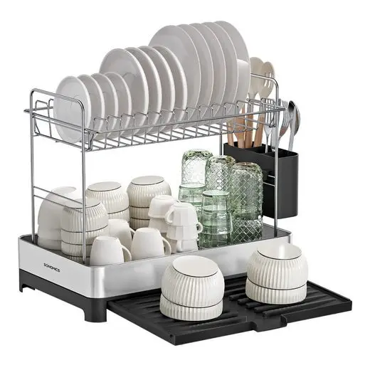 SONGMICS Drying stand Rust-Free Extendable dishes Drainer Racks with Utensils Holder