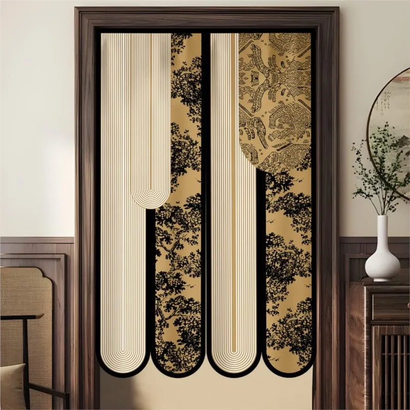 Chinese Style Printed Door Curtain Bedroom Household Tea Room Privacy Barriers Partition Curtain Hanging Blocking Curtain ZG916