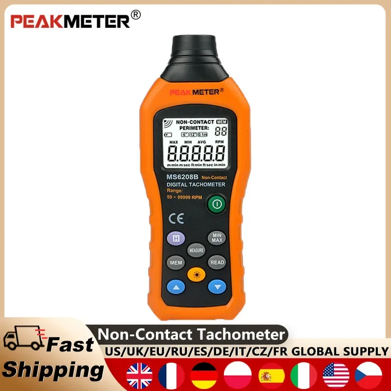 NEW PM6208B Digital Tachometer Non-Contact Tachometer Speedometer Speed Meter 99999 RPM Motor Tachometer Rotation Meter