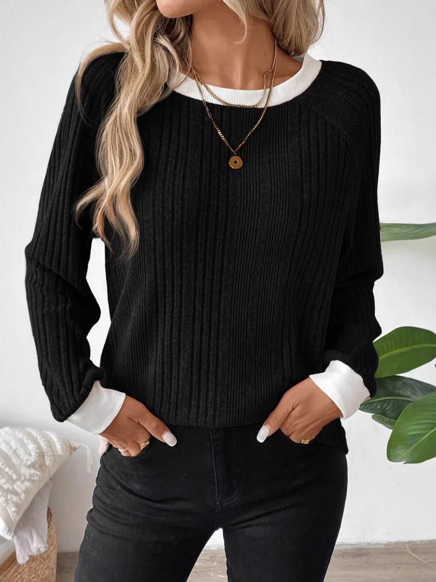 

Casual Loose Fit round Ne Sweater Color Blo Street Sle Long Sve Polyester Fiber Autumn Winter Women's Knitwear