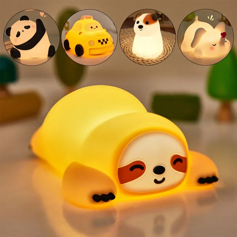 لطيف الحيوان شكل ضوء الليل لينة سيليكون ضوء مصباح رأس السرير لغرفة النوم هدايا عيد ميلاد الاطفال الباندا الكلب بطة الكسل الفيل