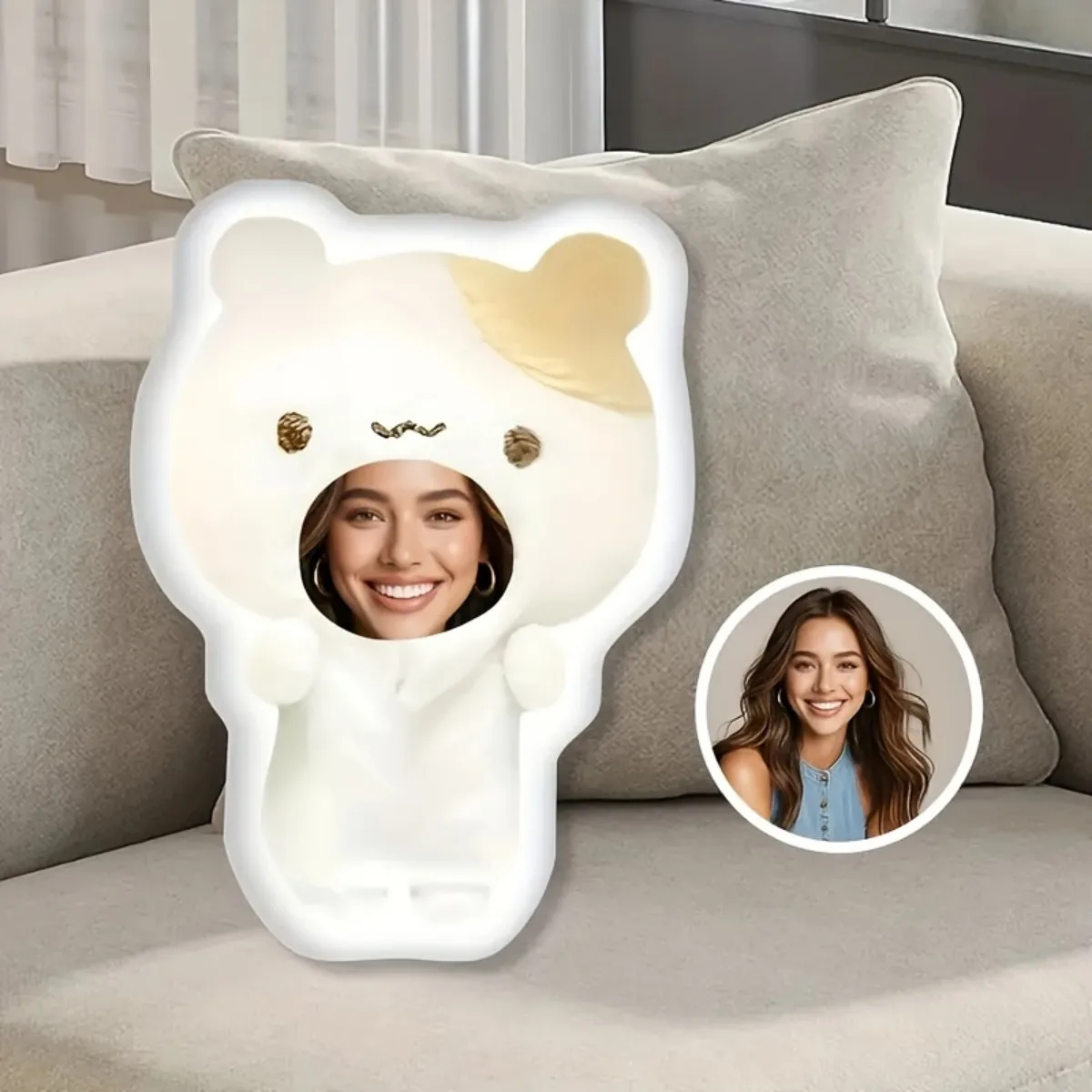 Personalized Cute Bear Face Pillow Custom Portrait Photo Cushion Throw Home Decor Gift for Friends Birthday