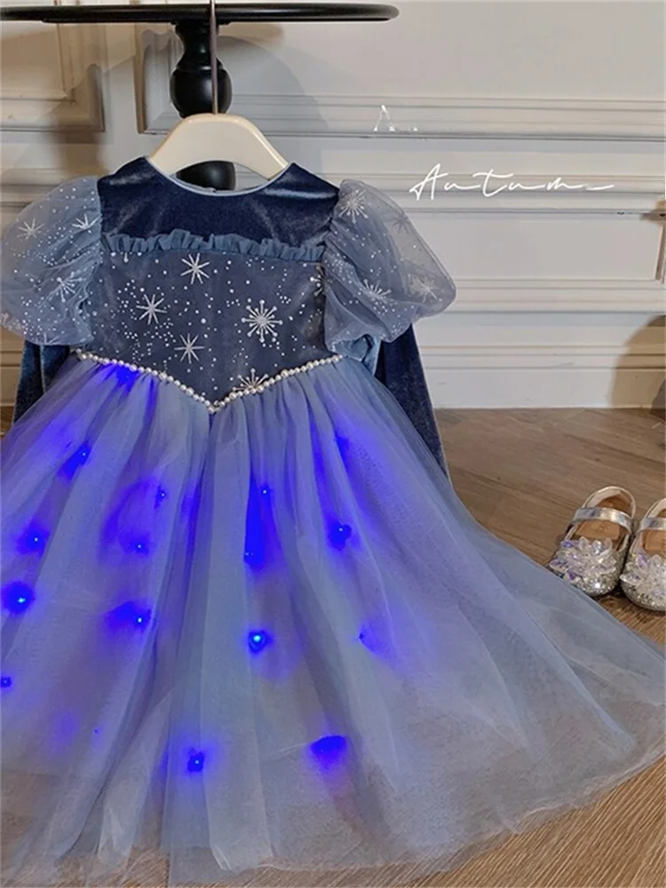 

Princ Elsa loween Costume Dr for Baby Girls Autumn Winter Fce Lined New Sle Cotton Blend Fabric Silk Top Quali