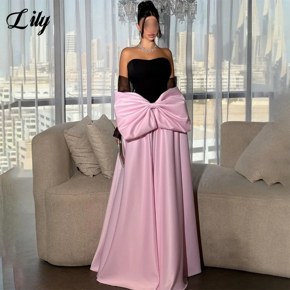 

Lily Black and Pink 프롬 드레 Sweetheart Prom Gown with Oversize Bow Party Dress Sweet A Line Satin for Formal Event Customized