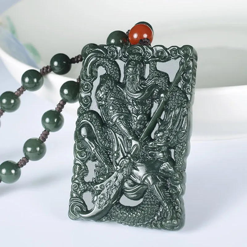 Hotan Green Double-Sided Guan Gong Martial God Of Wealth Men'S Pendant Jade Ornament
