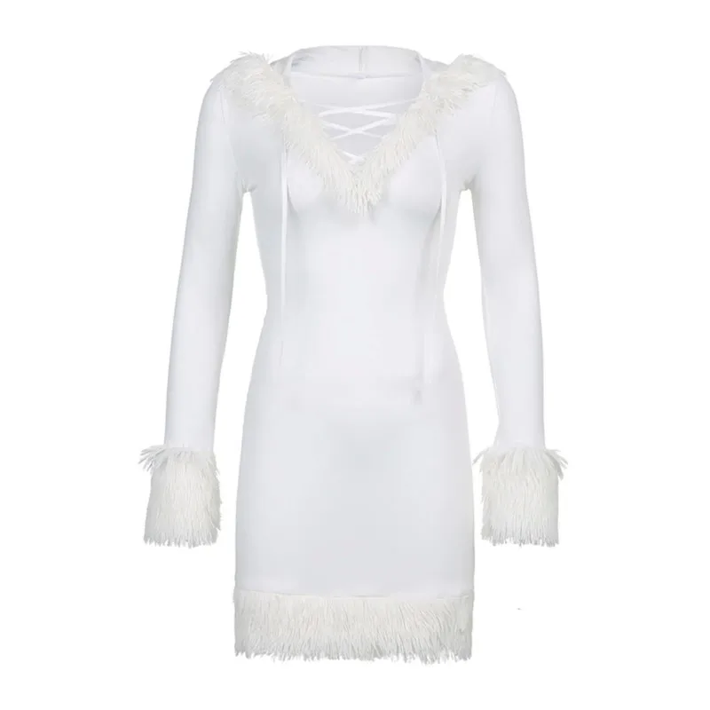 فساتين فستان مثير 2025 امرأة فيستدوس أسلوب بسيط كل مباراة حزمة الورك مقنعين أفخم المرقعة بلون الساخن فتاة Bodycon