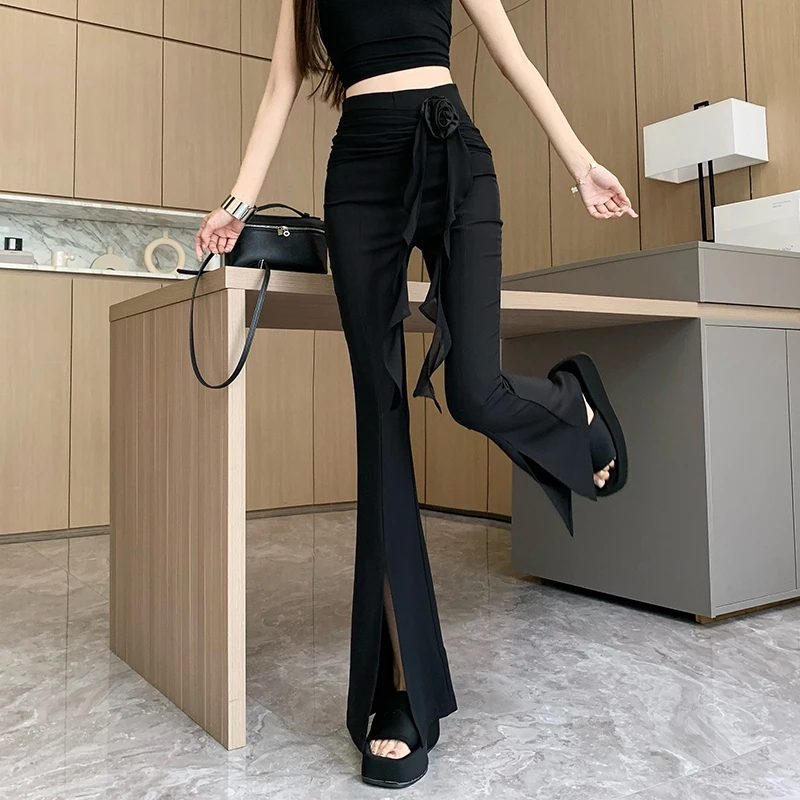 

Tassel high waisted slimming and tight fitting flared pants, fashionable casual pants