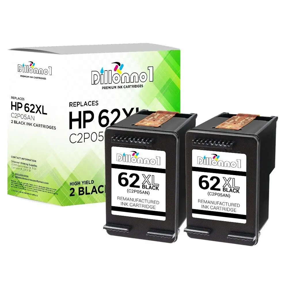 Remanufactured 2PK HP62XL Black Ink for Envy 5500 5600 7600 8000 Series