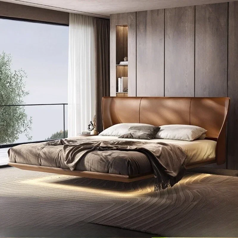 Luxury Comfortable Genuine Leather Modern Bedroom Bed Internal 180x200 Letto Matrimoniale Furniture Minimally Elegant Double Bed