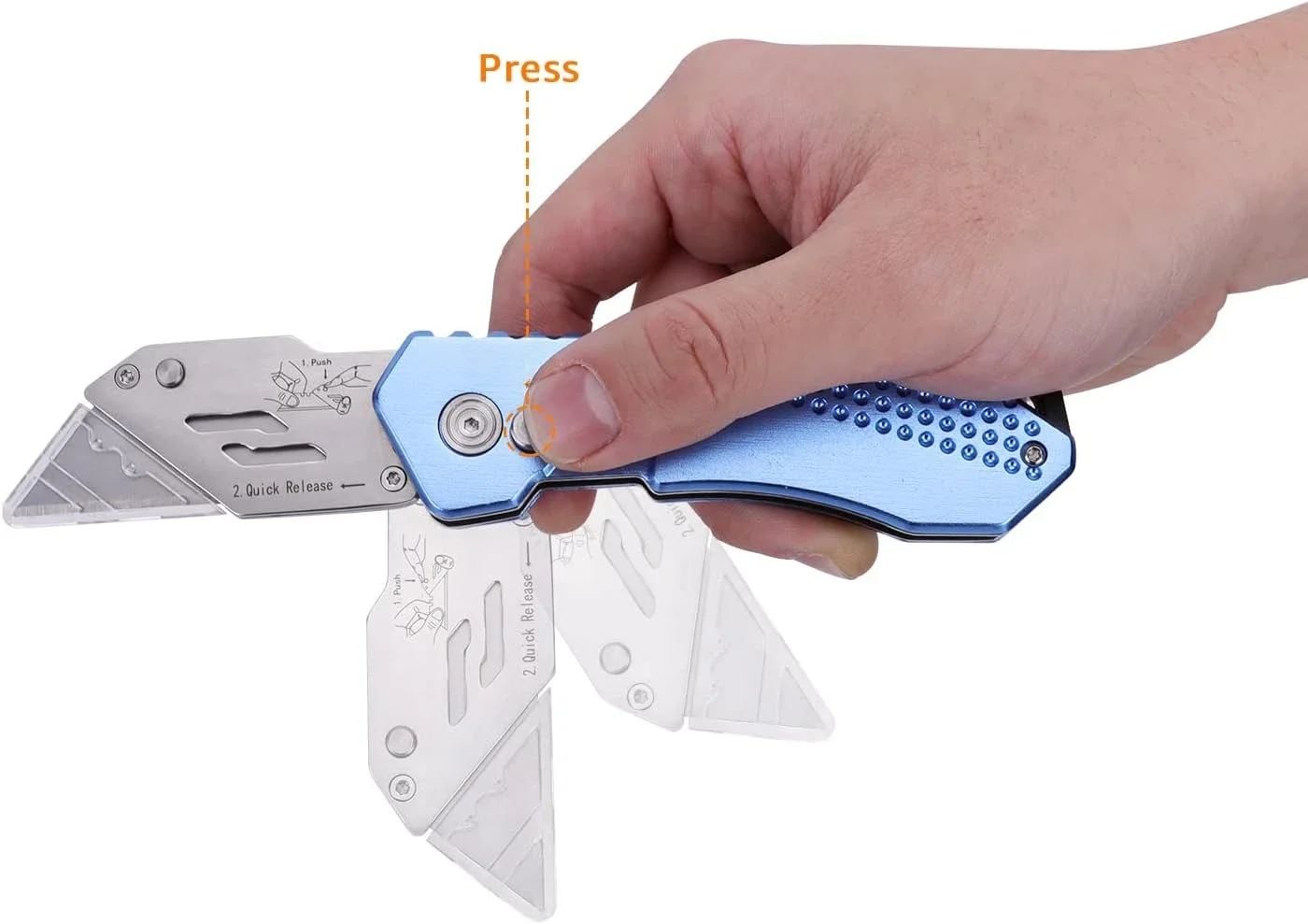 Amazon Basics Cuchillo utilitario plegable, cuerpo de aluminio liviano con funda, azul claro