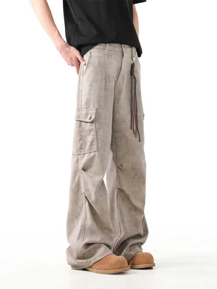 

Мужские брюки в стиле американского парашютиста: модные, свободные, прямые, повседневные, длинные, с эффектом помятости, для уличного стиля