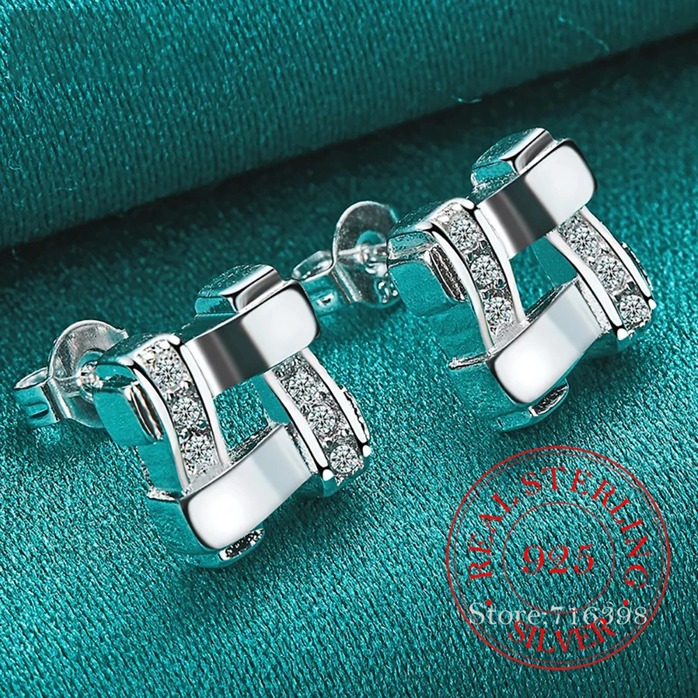 925 Sterling Zilveren Aaa Zirkoon Vierkant Stud Oorbel Voor Vrouw Mode Charme Bruiloft Verlovingsfeest Sieraden