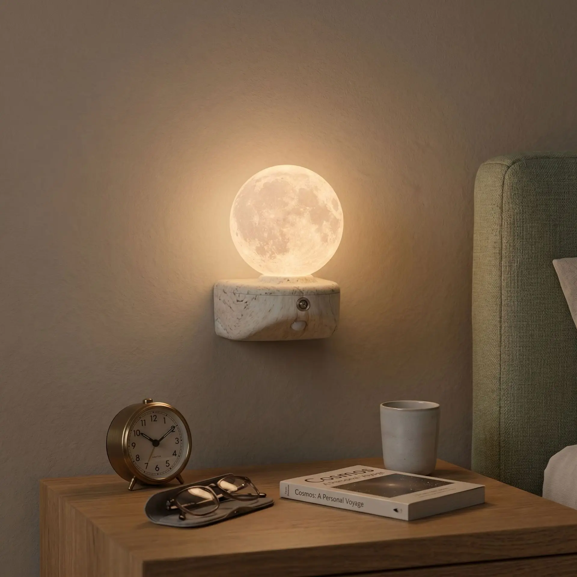Magnetic Moon Wall Sconce, No‑Wiring 3‑Color Changing Dimmable Night Light, Dreamy Soothing Ambience Lamp, Creative Bedroom Deco
