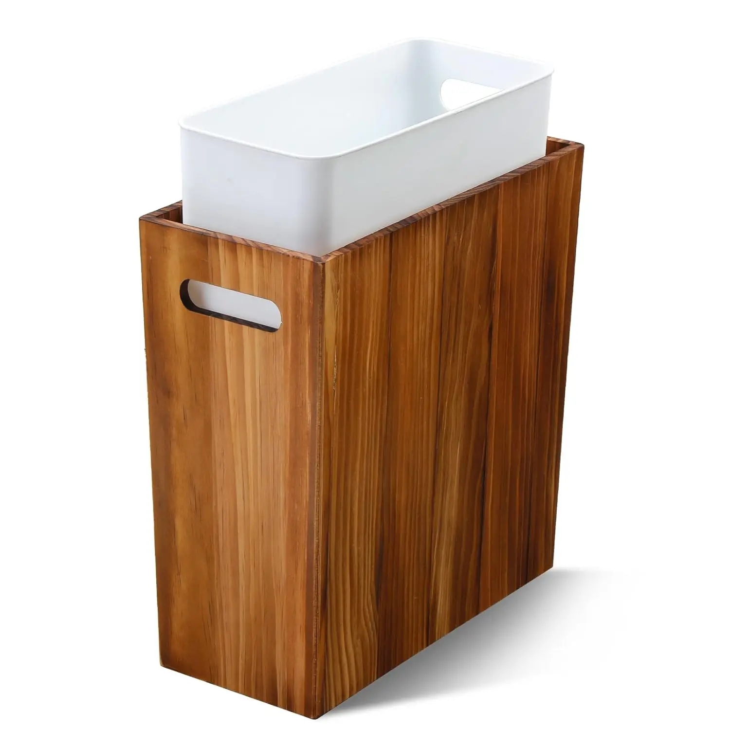 

3 Gallon Wooden Trash Can with Removable Liner, Slim Bathroom Bedroom Office Waste Basket