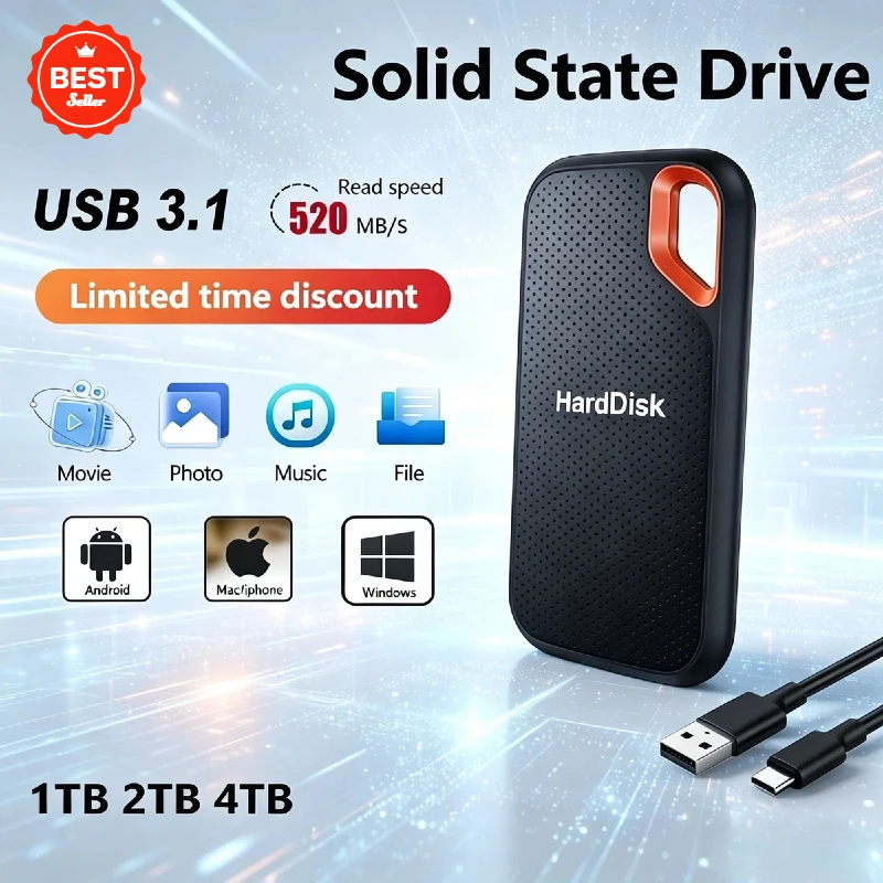 

2026 New Portable SSD 1TB External Hard Drive USB3.1 Type-C high speed storage Disk Solid State Drive for Laptop MAC Phone PS5