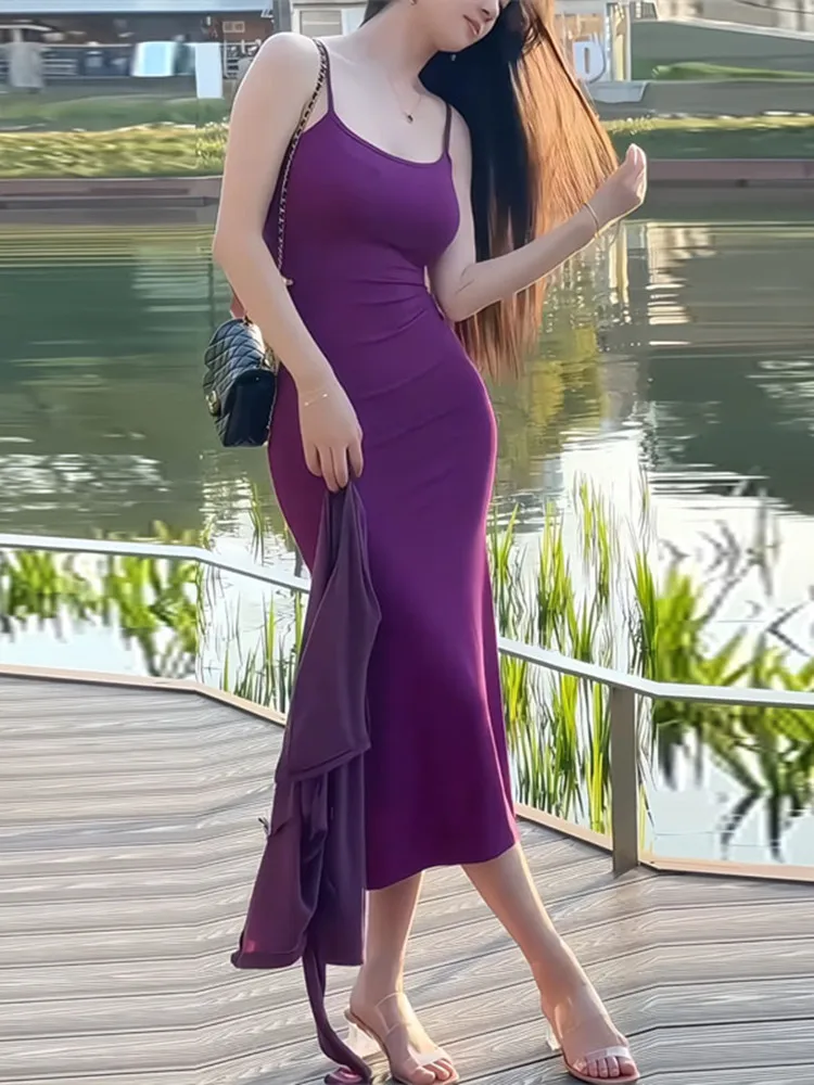 

Pure Desirable Sweet Spicy Purple Strapless Bodycon Long Dress Women Summer 2026 New Style Beautiful Personality Fish Tail Dress