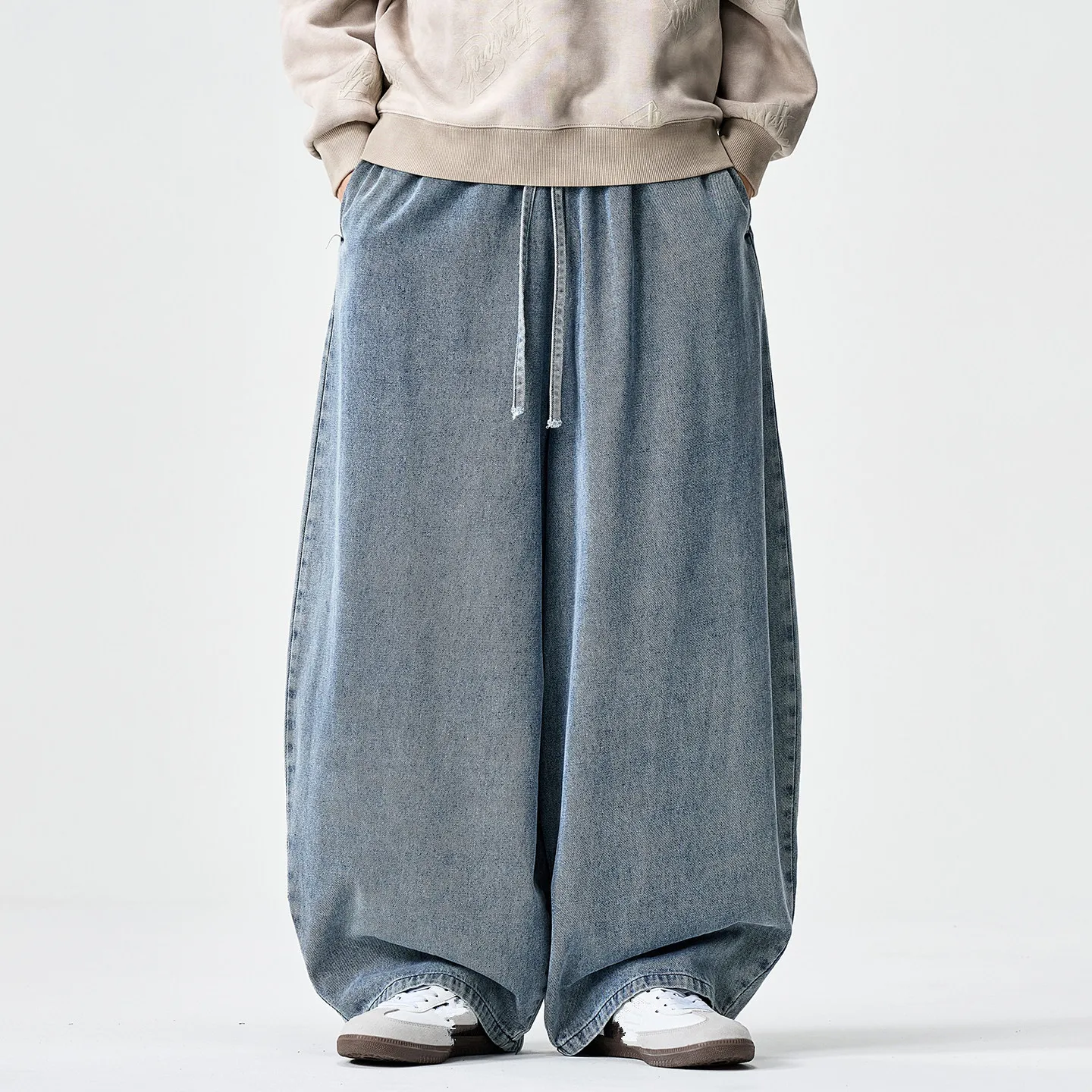 Japan Style Retro Cargo Casual Denim Pants Men Wide Leg Jeans Mens Cotton Straight Streetwear Loose High Street Jean Trousers