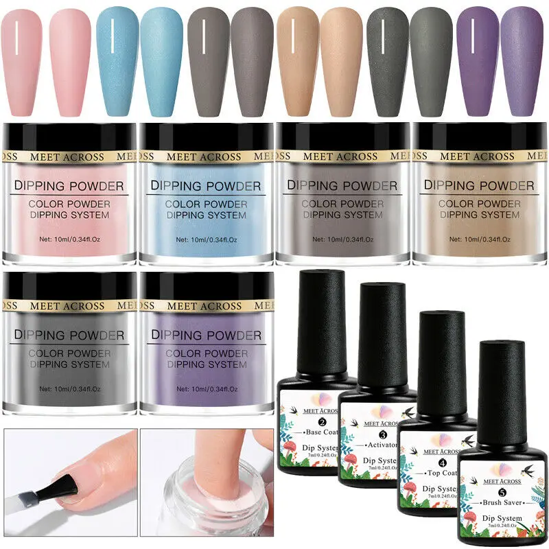 MEET ACROSS 6/13PCS Dipping Powder Nail Kit Glitter Dipping Powder Pigment Dust Natural Dry Without Lamp Nails Art Manicure