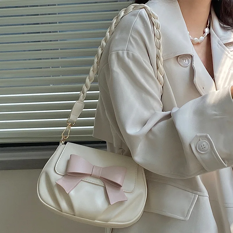 

Summer Sweet and Cute Bow Women Small Bag Popular Pleated Soft Shoulder Messenger Bag Female