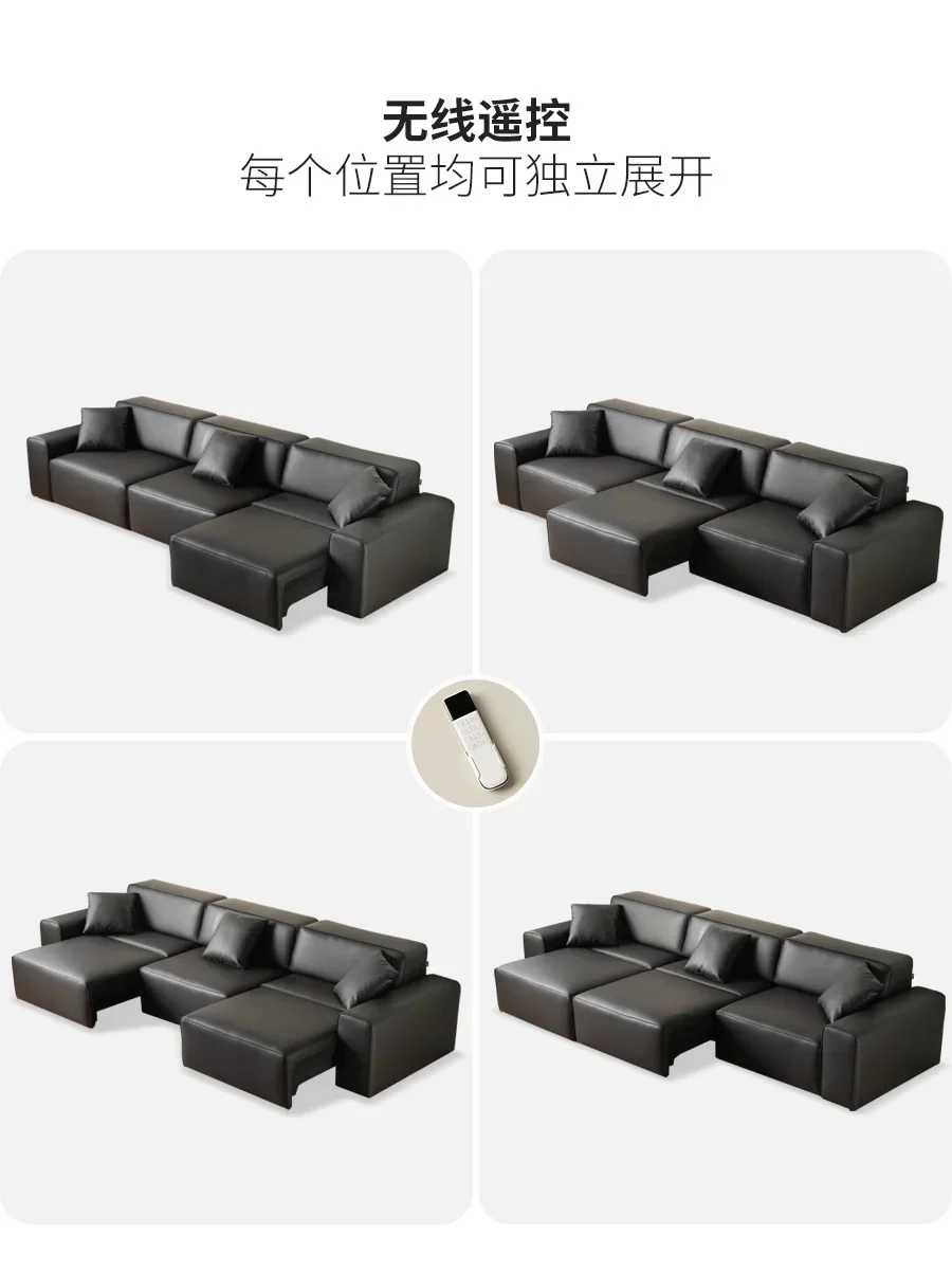 Genji Muyu Big Black Niu Electric Sofa Bed Living Room Multifunctional Dual-purpose Leather Art Sofa Small Unit Telescopic Bed