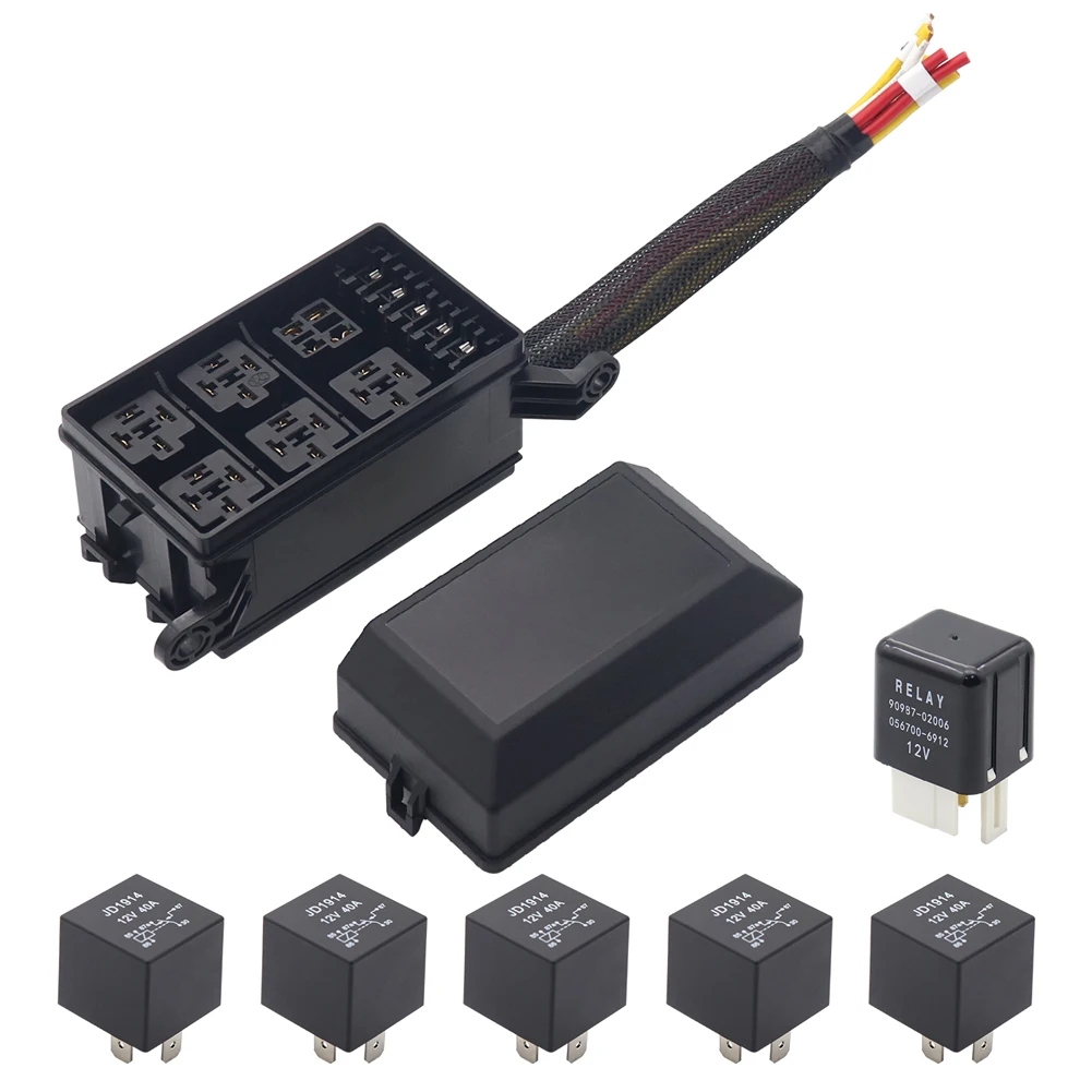 12V Automotive Relay Box 4 Pin 40A Car Fuse Holder with Wiring Harness Power Distribution Box for Off Road Truck Trailer