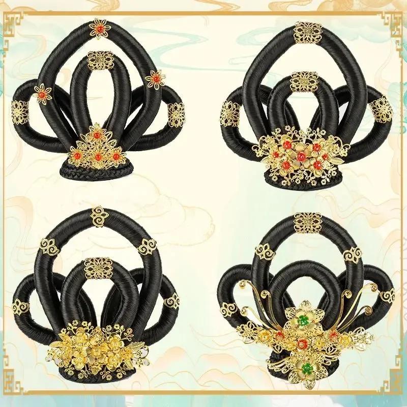 Antico Hanfu Puntelli Performance Mazzo Fata Volante Cos Chang'e Panino per capelli Dinastia Tang Spettacolo teatrale Parrucca Accessori per capelli