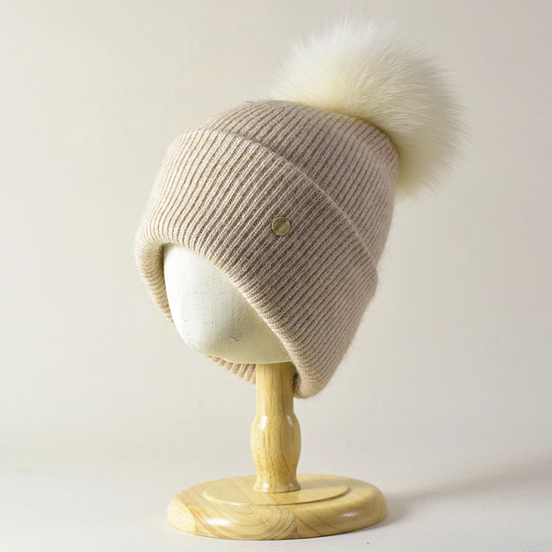 قبعة المرأة الشتاء الصوف قبعة متماسكة ريال فوكس الفراء Pompom الخريف الدافئة التزلج ملحق للرياضة في الهواء الطلق #2