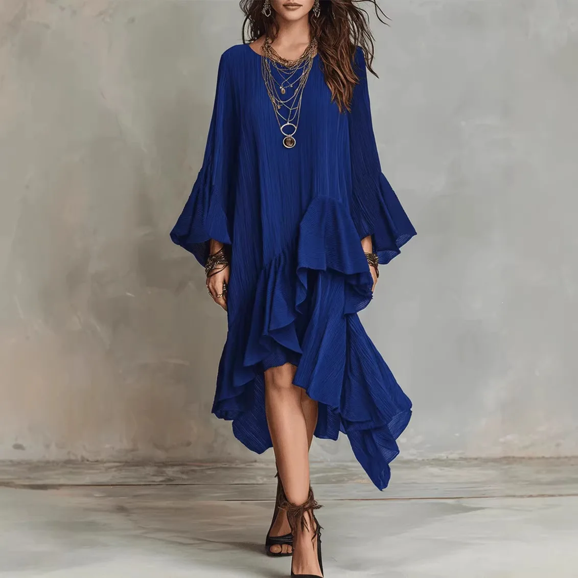 

2026 new seaside vacation style comfortable and breathable solid color dress, European and American foreign trade