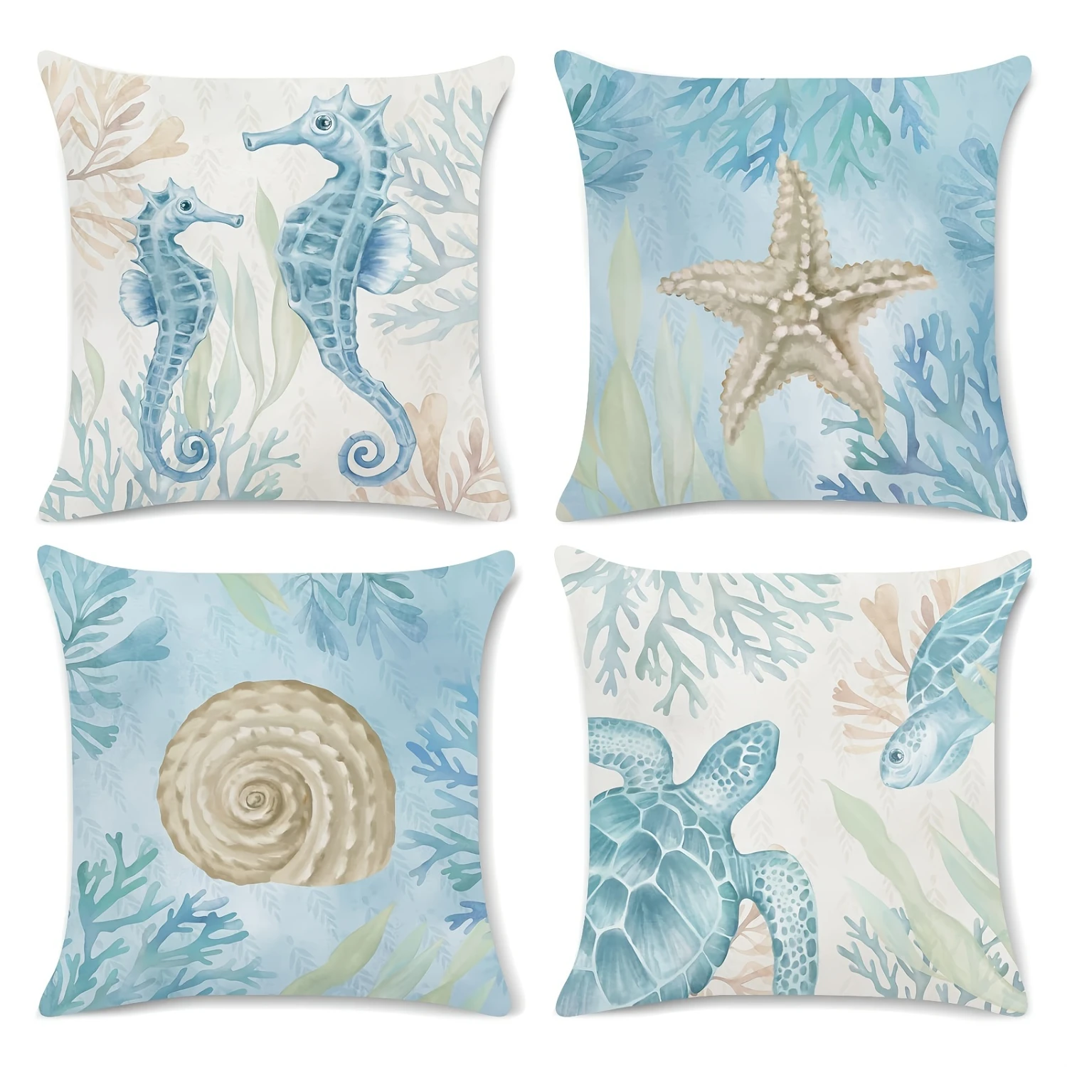 

Ocean Beach Throw Pillow Covers 18 X 18 Inch Seahorse Turtle Starfish Coastal Outdoor Decorative Pillows