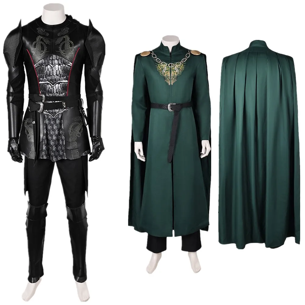 Men King Aegon Dragon Cosplay Green Cloak Set Belt Male Costume Adult Dragon Prince Outfits Halloween Carnival Suit