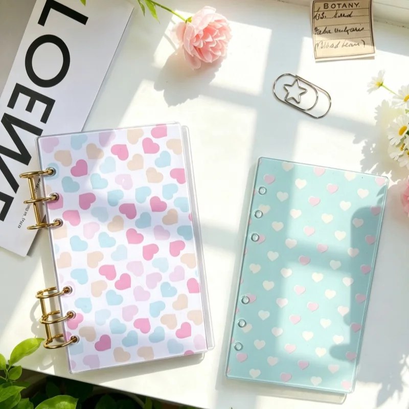 Macaron Heart Series A6A7 Acrylic Loose-Leaf Cover 6-Hole Sweet Style Planner Protective Case Office Stationery