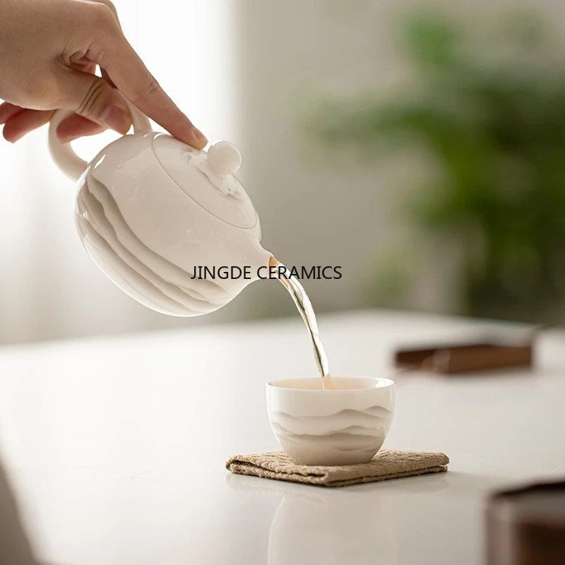 Dehua Sheep Fat Jade White Porcelain Single Person Teapot Household Ceramic Ball Hole Filter Tea Making Xishi Teapot 210ml