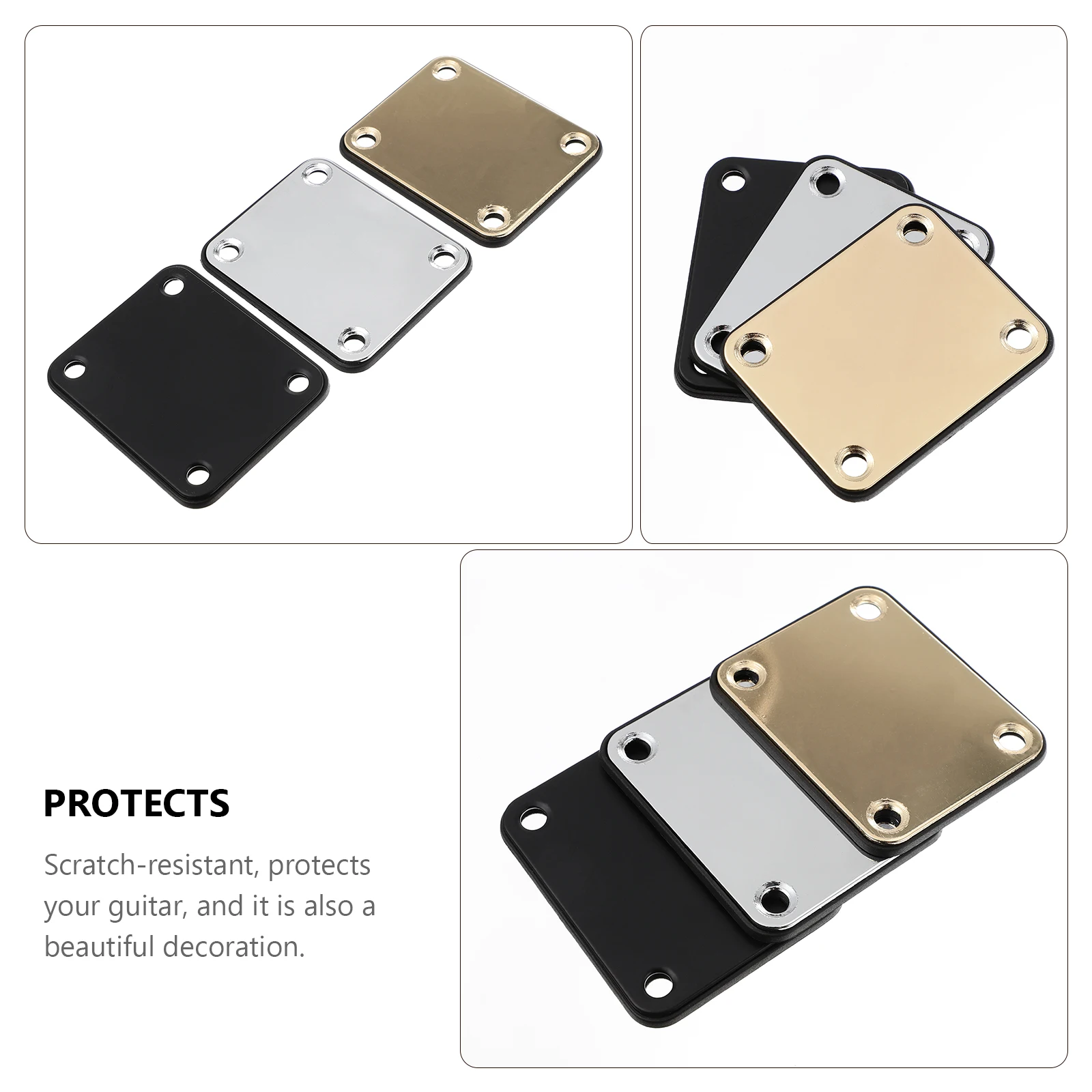 

3PCS Electric Guitar Reinforcement Board Neck Plate Gold Scratch-resistant Protective Film Oval Holes Strings Passage