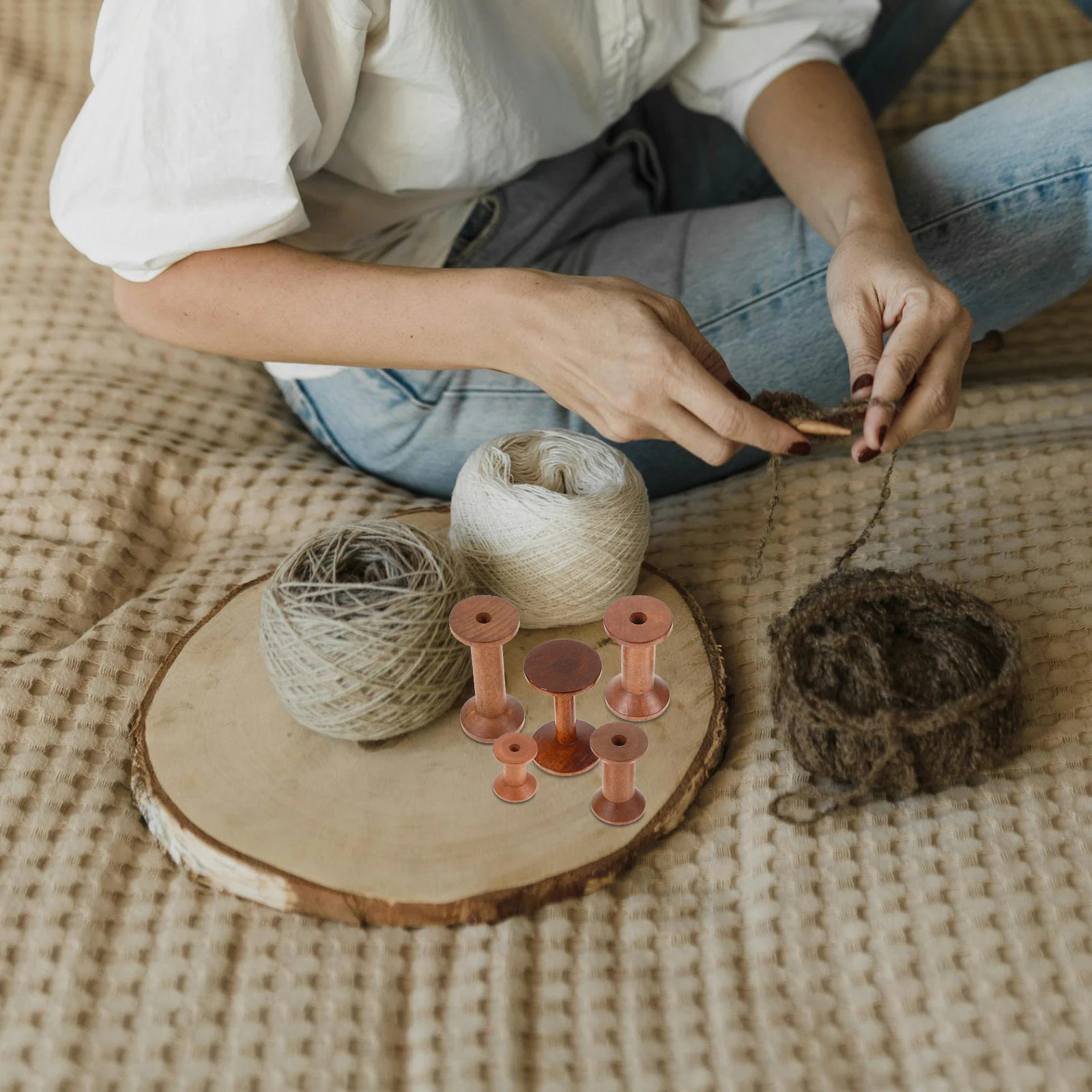 

5 Pcs Wooden Spool Storage Rack Yarn Holder Embroidery Sewing Bobbins Desktop Weaving Thread Knitting Accessories