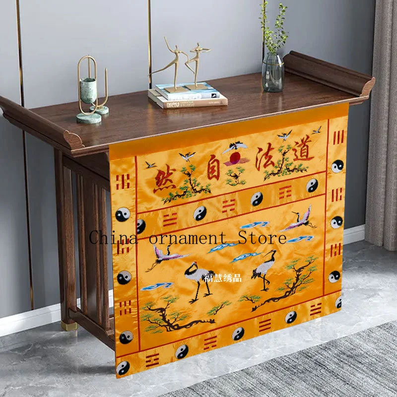 Fuhui Embroidery: Embroidered Table Runner and Table Skirt with a Full Pine and Crane Design, Reflecting the Principles of Natur