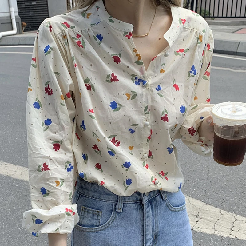 Long Sleeve O Neck Floral Chiffon Women Shirt Sun Protection Floral Boho Loose Blouses Vintage Sweet Spring Top Lady Blouses