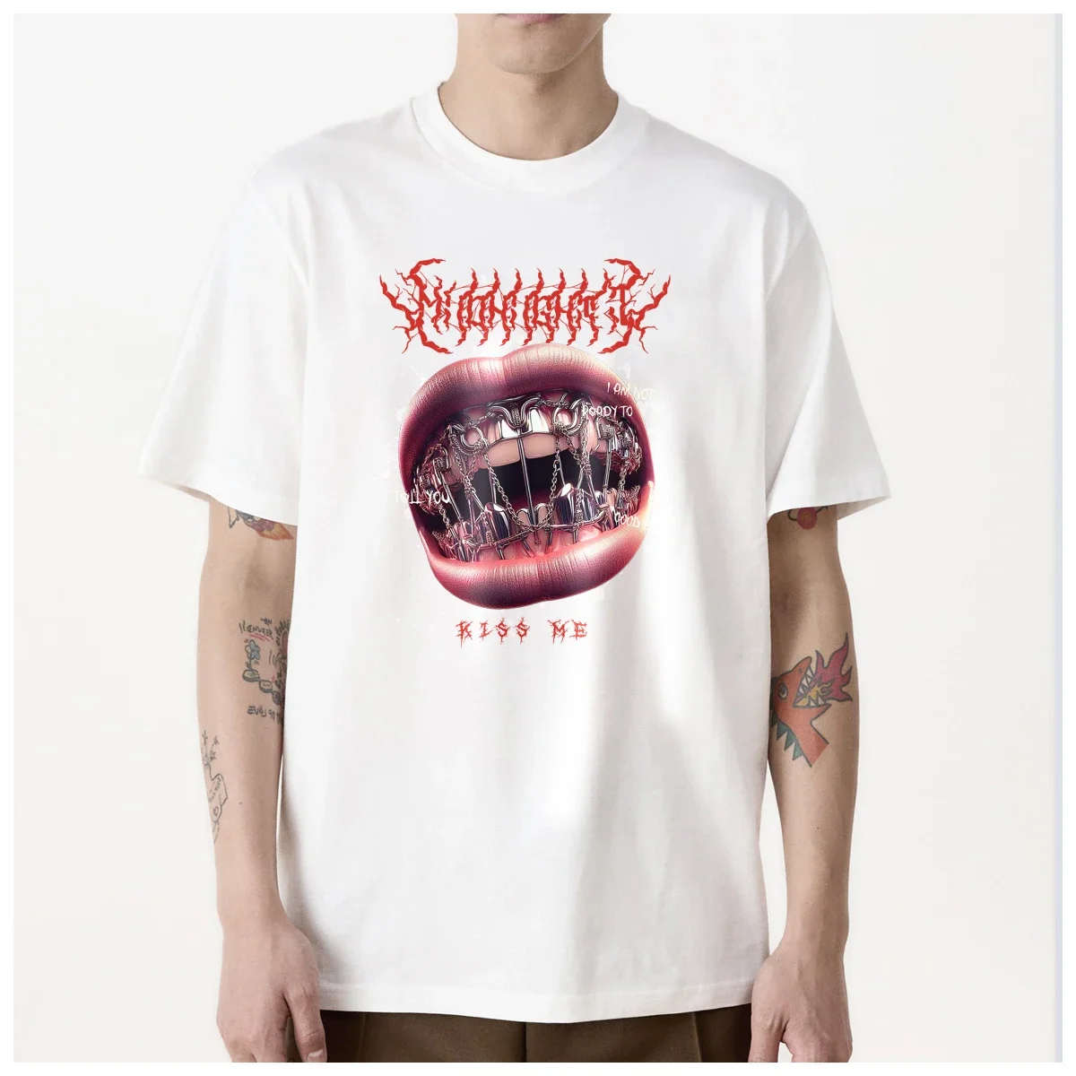 

Hiphop lips death metal kiss me funny t shirt mens Women Trendy Fashion 100% Cotton summer casual Streetwear Unisex couple Y2k