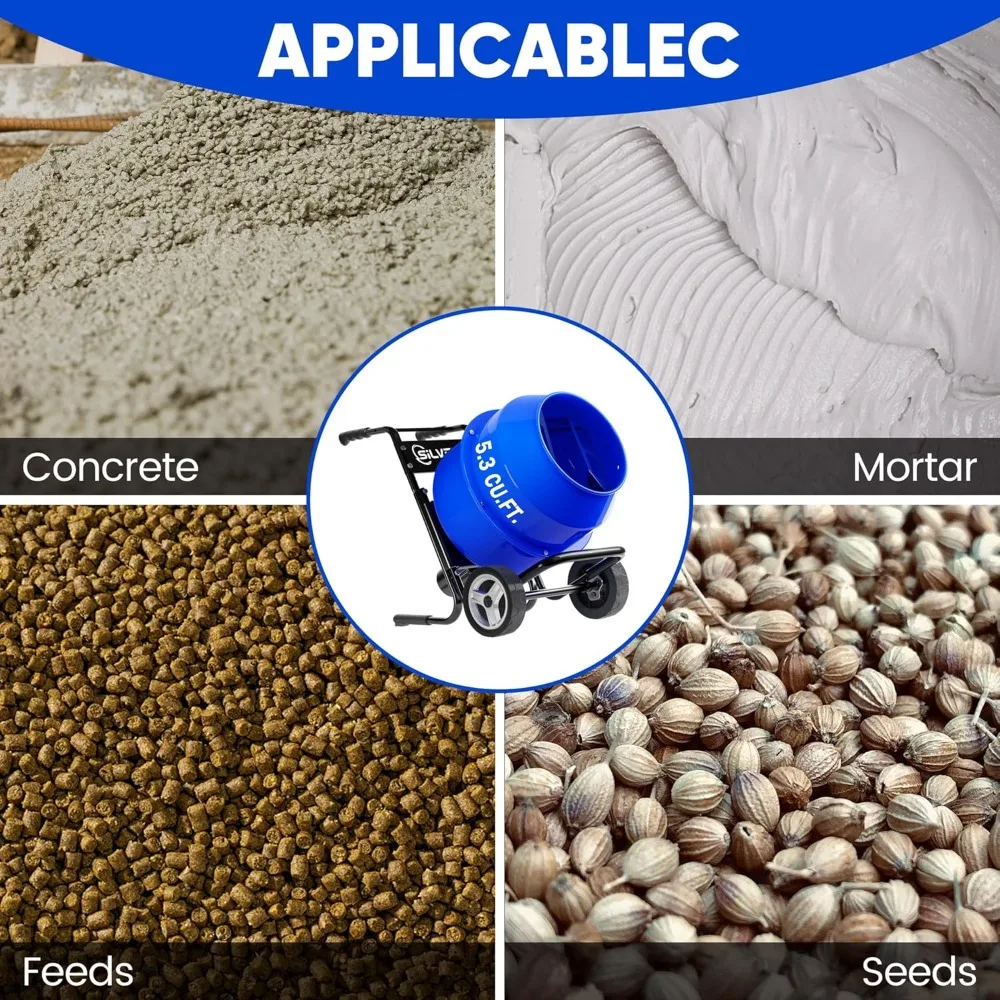 5.3 قدم مكعب. خلاط خرسانة مثبت على العربة - خلاط أسمنتي كهربائي بقوة 750 وات 1 حصان، آلة خلط شديدة التحمل للملاط والجص وF