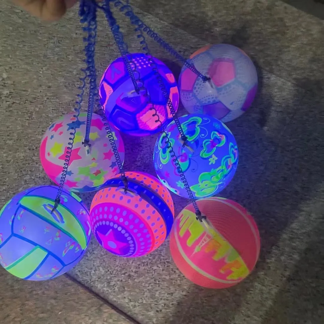 ลูกบอลเด้งดึ๋งมีไฟ LED พร้อมสายดึง สำหรับออกกำลังกาย กิจกรรมกลางแจ้ง ของเล่นปาร์ตี้เรืองแสง พร้อมสายคล้องมือ เกมกีฬาไฟกระพริบ